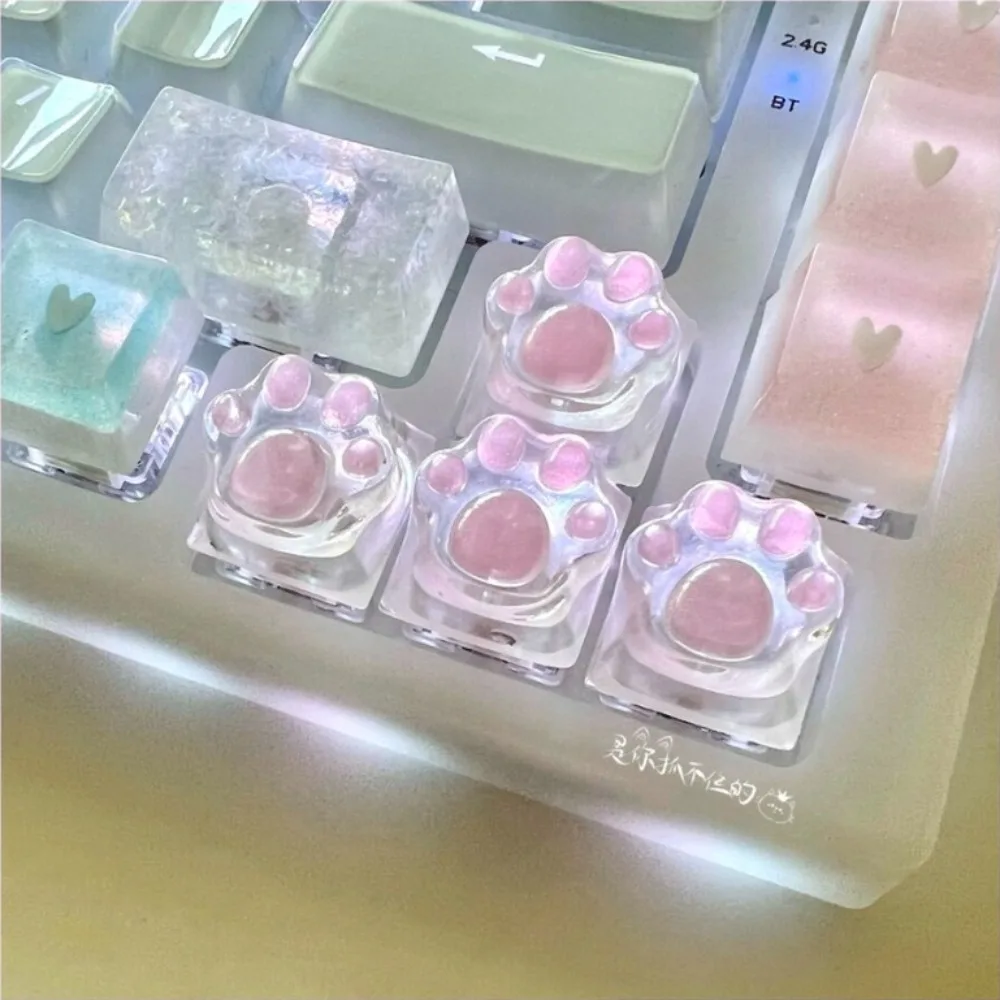 Cat Paw Keycaps Transparent Resin Clear RGB Backlit 4pcs MX Stem for Mechanical Keyboard WASD ESC Arrow Custom Pc Accessories