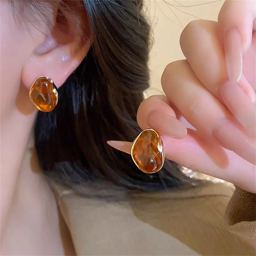 

Geometry Irregular Acrylic Resin Oval Earrings For Woman Fashion Luxury Metal Piercing Ear Stud Women's Jewelry Accessorie Gift