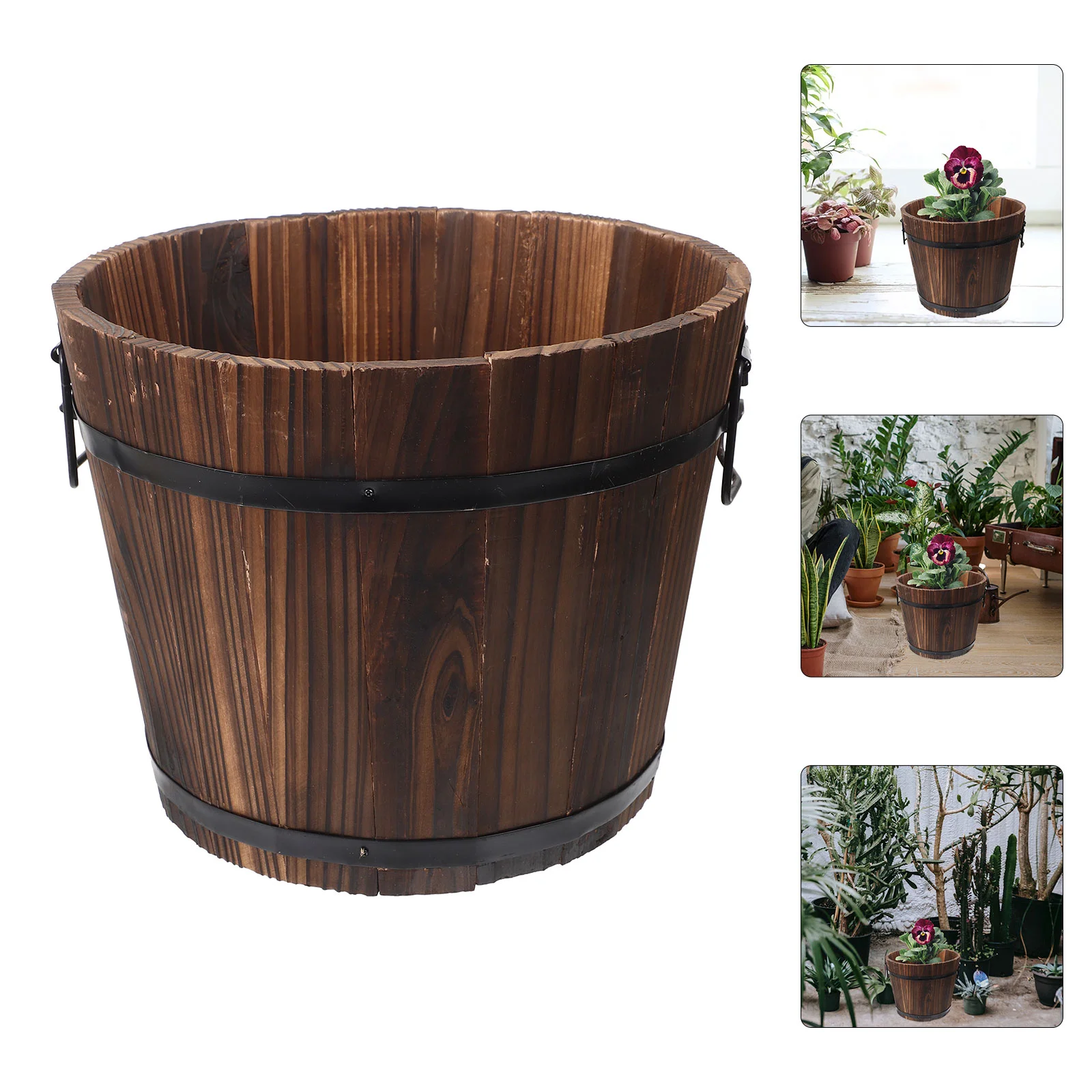 

Carbonized Wood Flowerpot Outdoor Decor Wooden Bucket Retro Style Anticorrosion Barrel Small Decorative Home Balcony