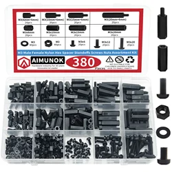 380pcs M3 Male Female Nylon Hex Spacer Standoffs Screws Nuts Assortment Kit for Fastening And Anti-Loosening Not Easily Deformed
