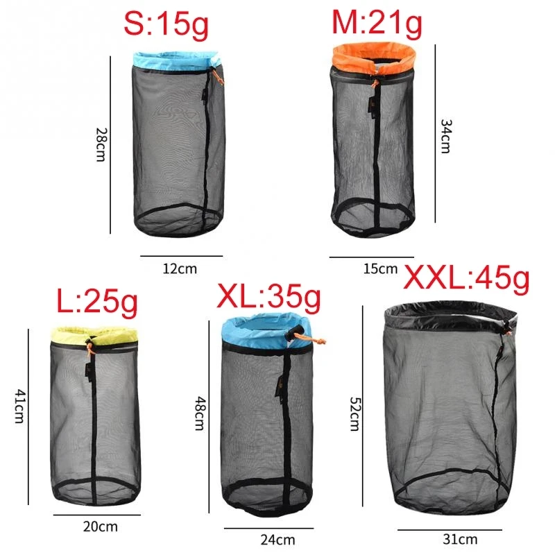 S~XXL Ultralight Mesh Storage Bag Drawstring Bags High quality Outdoor Stuff Sack Traveling Organizer Hiking Tool