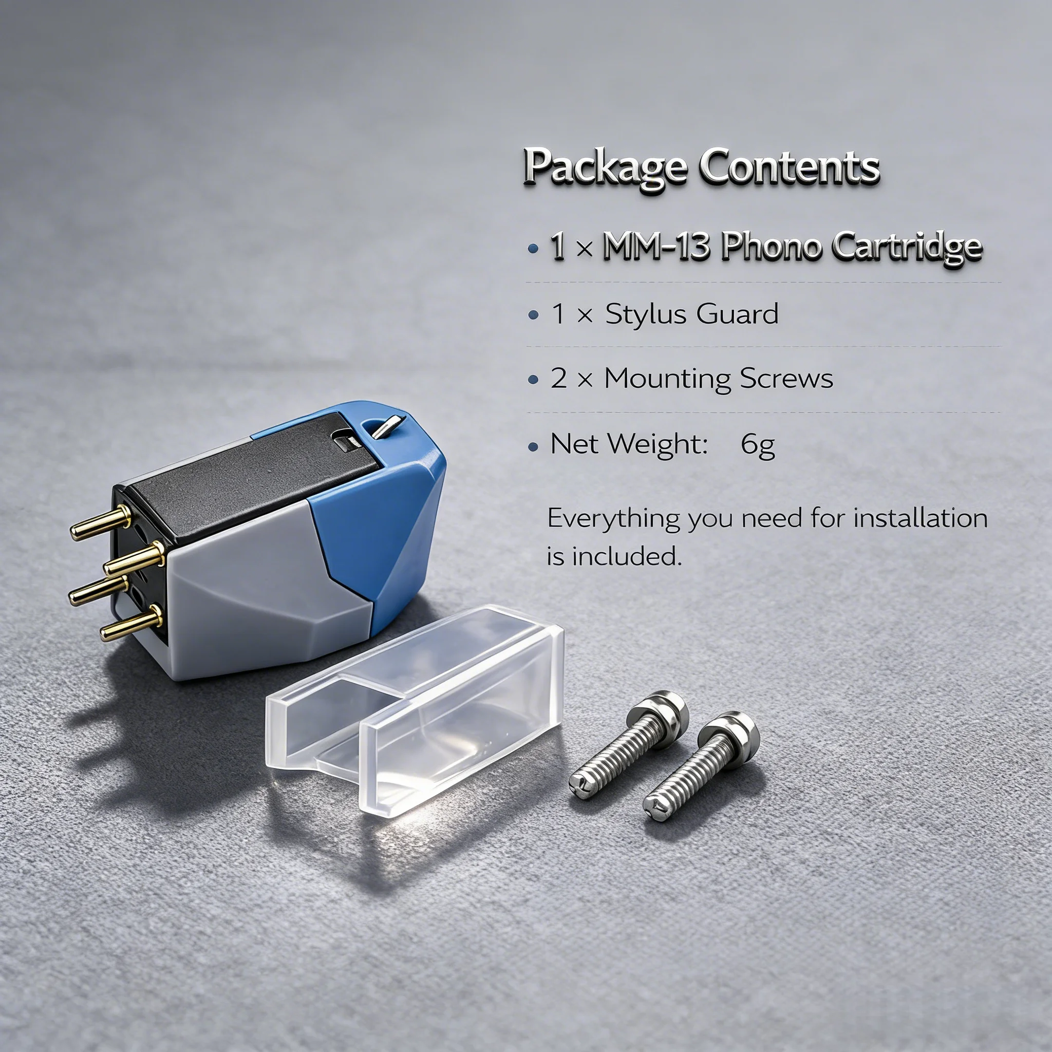 MM Phono Cartridge for Beginners, Smooth Sound, 2.2g Tracking Force, 2-Screw Mount, MM-13