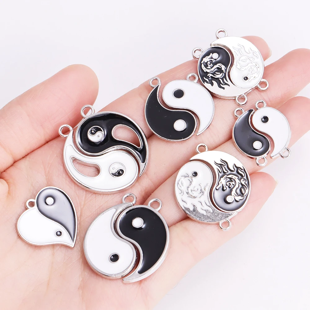 10 sztuk kreatywny smok Totem Yin Yang Bagua złącze emalia stop Charms do tworzenia biżuterii DIY bransoletka dla par naszyjnik wisiorek