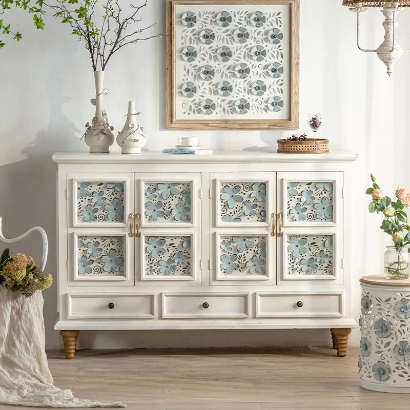 

French light luxury solid wood dining side cabinet, homestay living room, entrance cabinet, retro household