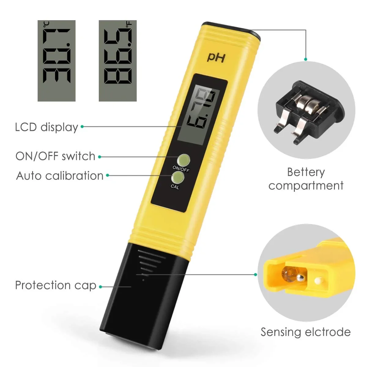 PH Meter Digital PH Tester 0.01 High Accuracy PH Meter for Water 0-14 PH Measurement Range for Drinking Water Pool Aquarium