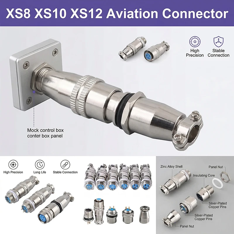 

XS8 XS10 XS12 Aviation Connector Push-Pull Circular Quick 2Pin3Pin4Pin5Pin Gold Plated Contact Male And Female Plug 3A 250V