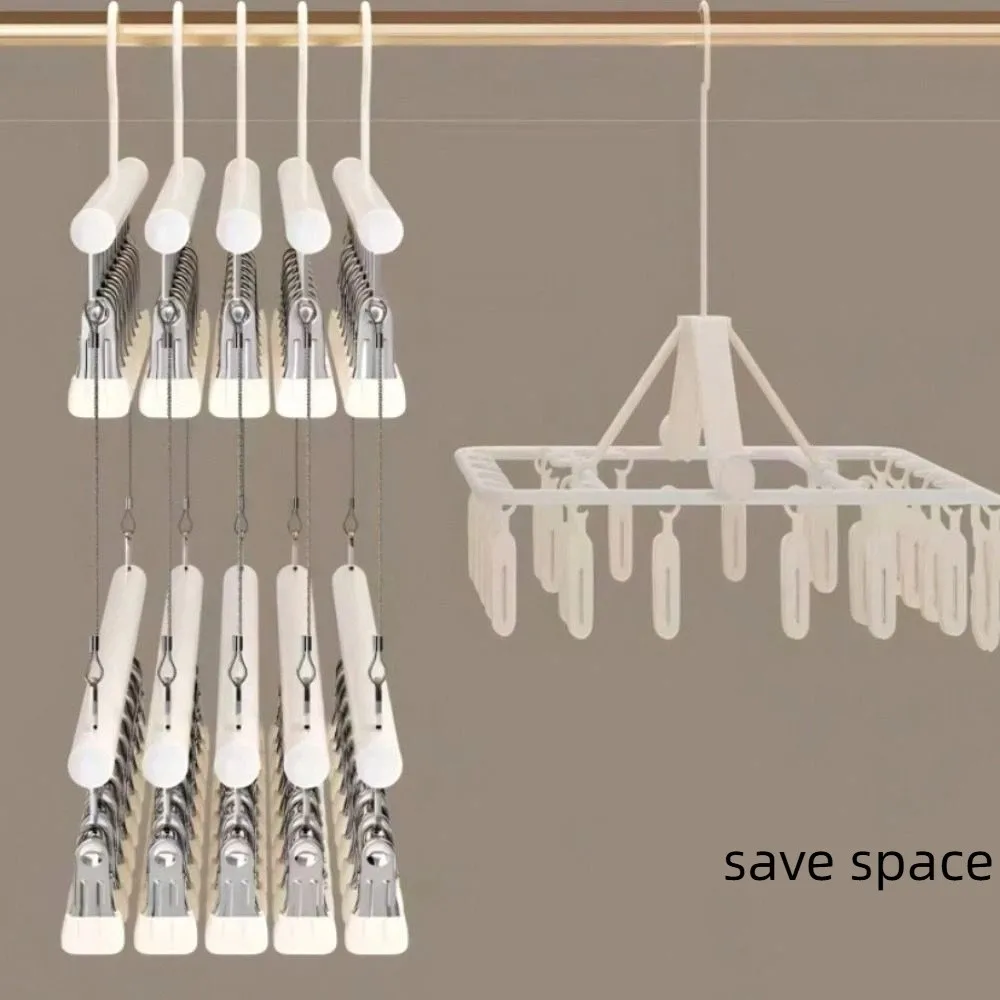 Durable Double-layer Clothes Drying Rack Non-marking Space Saving Drying Clips with Hooks Windproof Sock Clips Laundry Room