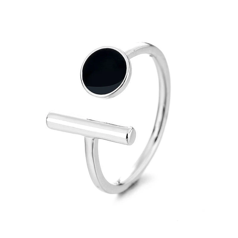 Mewanry Black Round Drop Glaze Cuff Rings For Women Couples Fashion Simple Elegant Classic Personality Birthday Jewelry Gifts