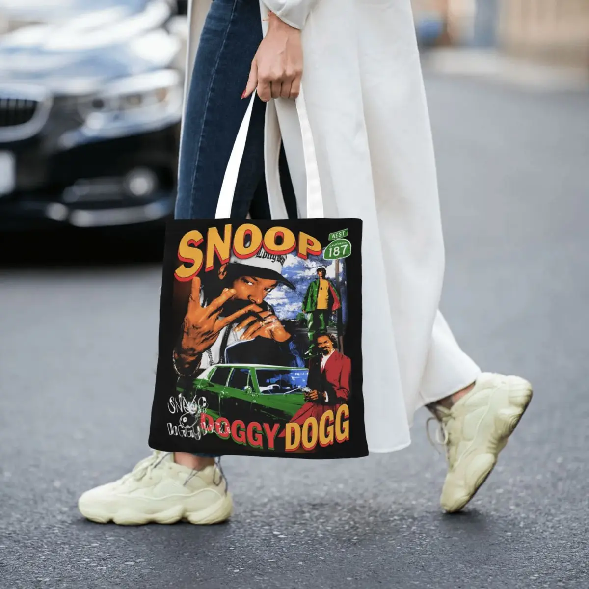 Snoop Dogg Vintage Bootleg Accessories Canvas Tote Bag for Women Daily Snoop Doggy 90s Retro Rap Hip Hop Trend Bags