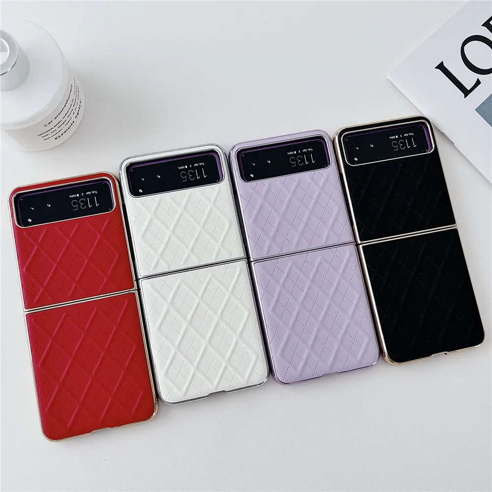 Korean Fashion Electroplated Rhombic  Leather Case For Motorola Razr 40 Ultra Case 2023 For Moto Razr 40 Ultra Cover Razr40 Case image 5