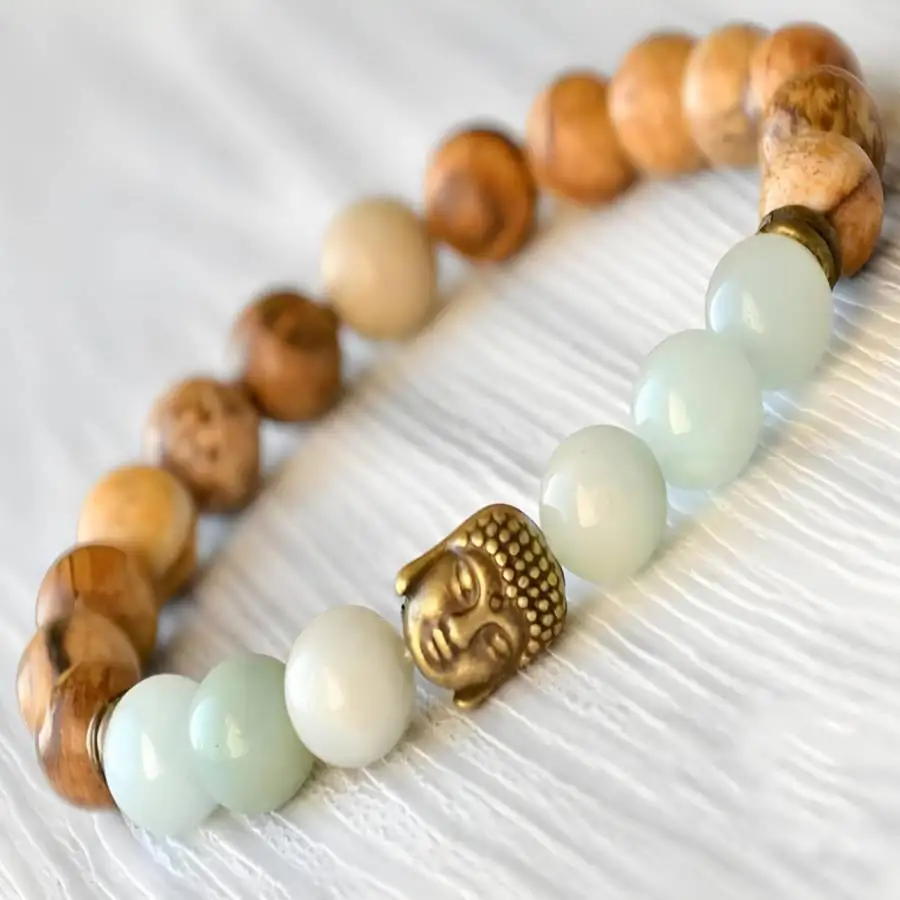 

8mm Picture Stone Jasper Gemstone Mala Bracelet Buddhist Bodhi Hand zazen Yoga Bead Japa Tibetan Buddha Natural stone Mala