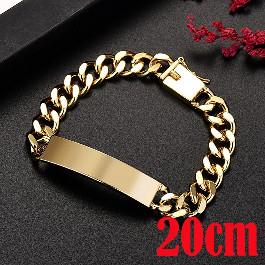 18k Gold-Color 10mm Chain Bracelets For Man Women High Quality Fashion Jewelry Wedding Party Christmas Gifts Wholesale