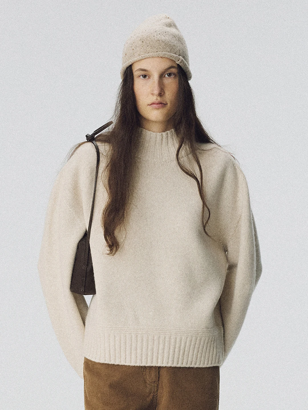 

100% wool sweater women's autumn and winter new high-end loose semi-turtleneck warm knitted sweater