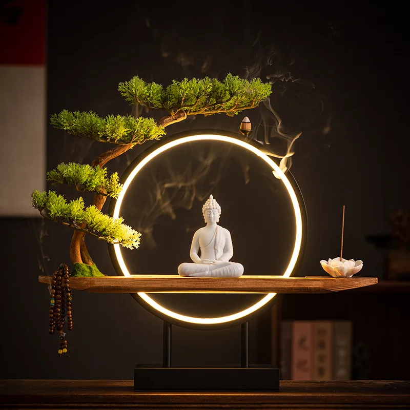 New Chinese-style Zen-inspired Tathagata ornament, home living room foyer desktop creative lamp circle model house soft decorati