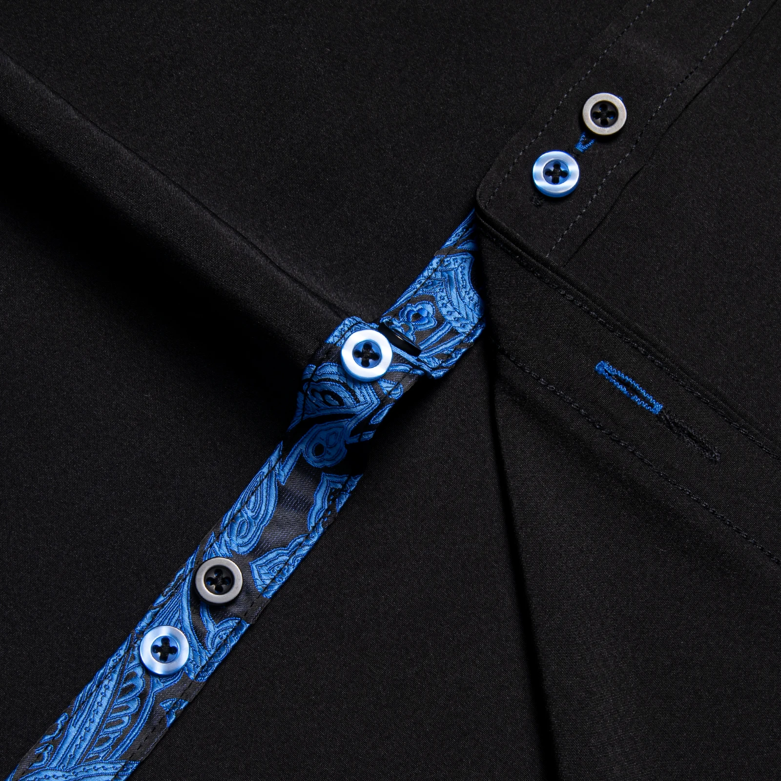 Men's Polyester Cotton Solid Black Shirts Long Sleeve Blue Paisley Patchwork Social Casual Dress Shirt Elegant Men Clothing - Image 5