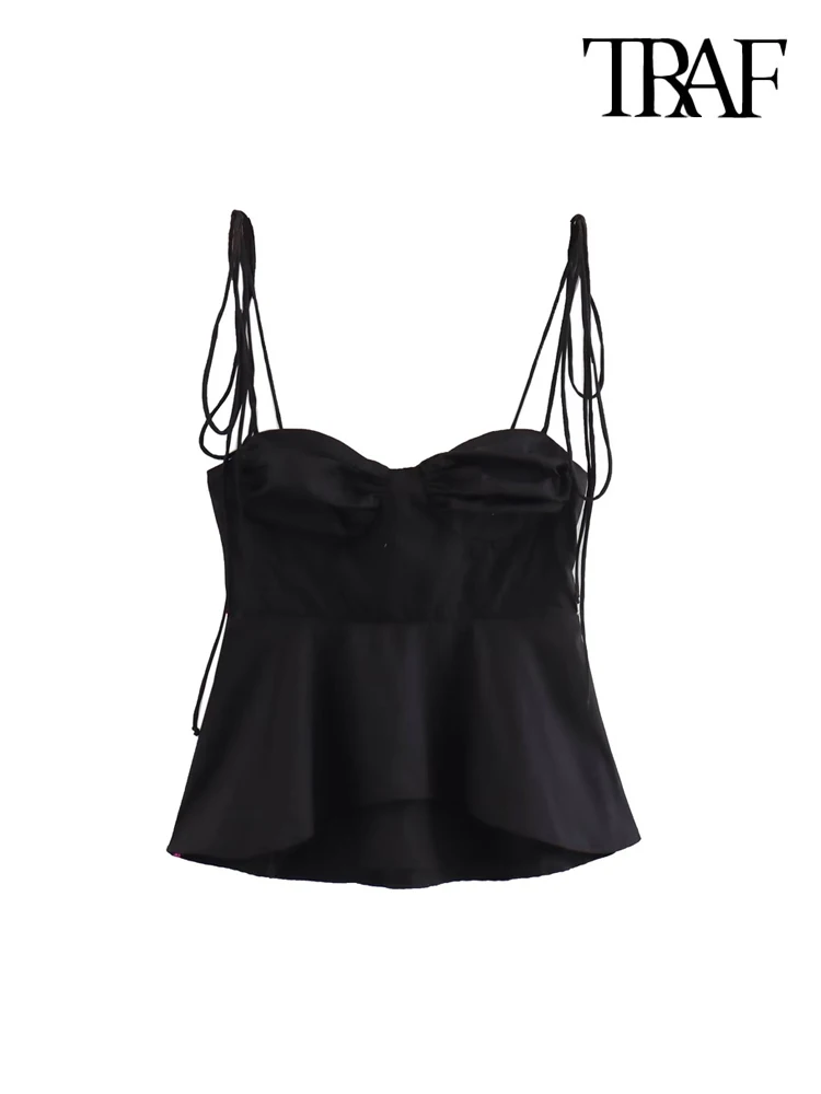 TRAF-Asymmetric Bustier Tops for Women, Sweetheart Neck, Tied Thin Straps, Side Zipper, Female Camis, Sexy Fashion