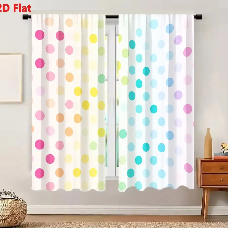 2Pcs Curtains 2D Flat Vibrant Pastel Polka Dots Vertical Columns Gradient Background For Wallpaper Fabric Window Drapes for Bedr