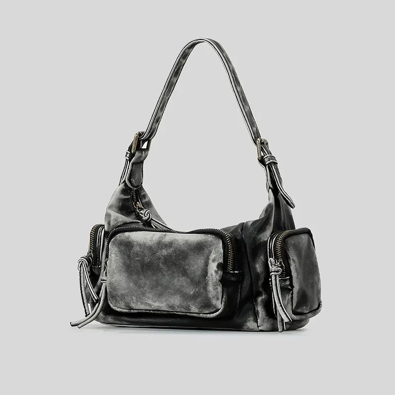 Y2k Women Vintage Denim Punk Shoulder Bag Design Black Grunge Handbag for Cool Girls Retro Lady Gothic Underarm Bags Motor Style
