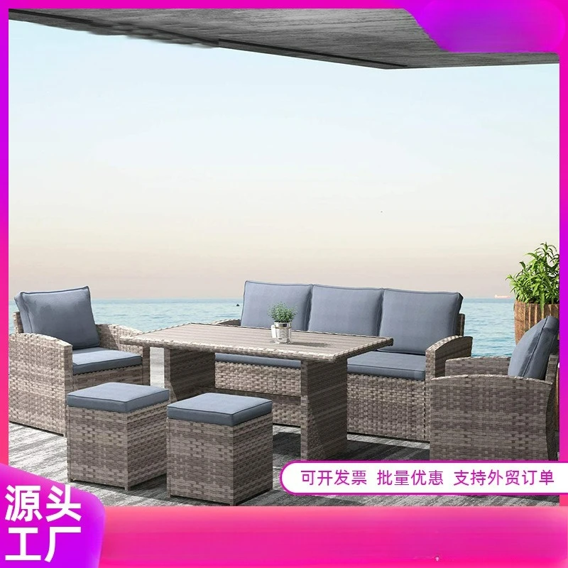 

Customizable Outdoor Rattan Sofa Combination Courtyard Garden Hotel Waterproof and Sunscreen