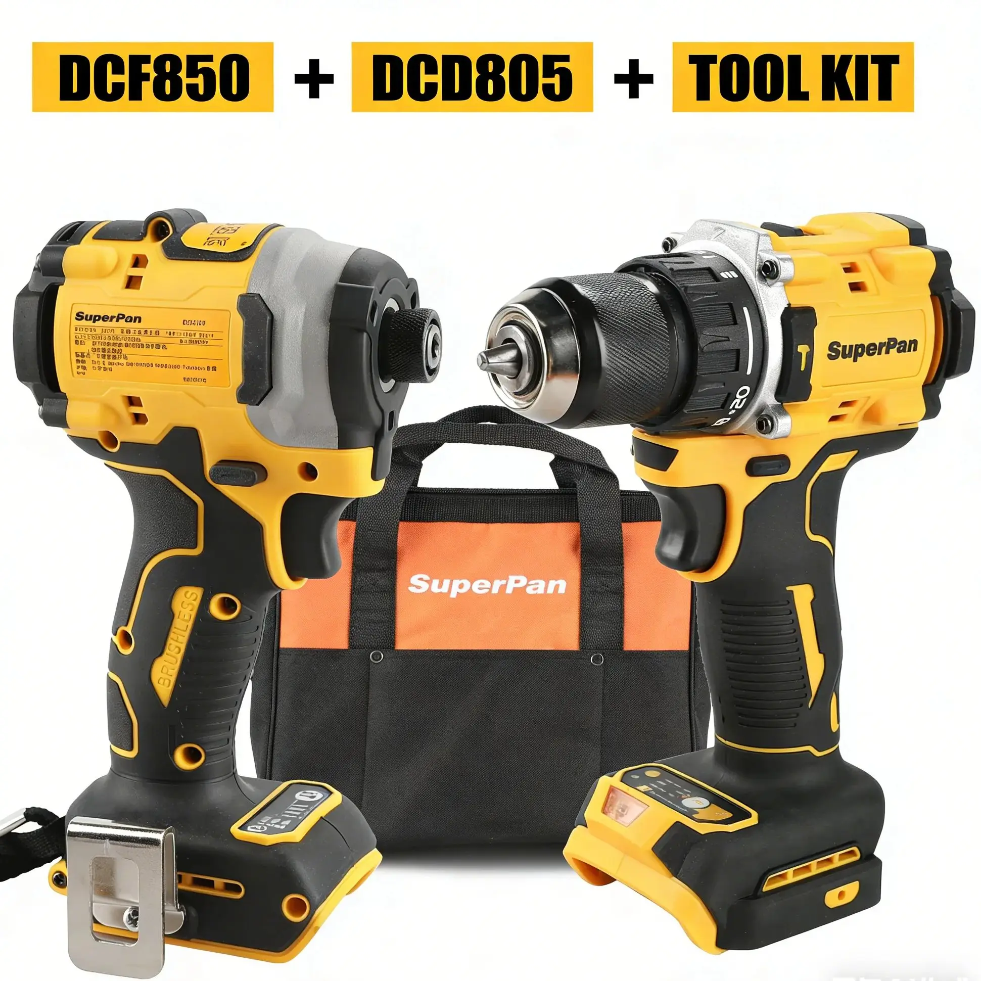 

SuperPan DCF850 + DCD805 Cordless Impact Driver&Drill Combo Kit–Professional Tool Set for DeWalt 18V Battery (With Storage Bag)