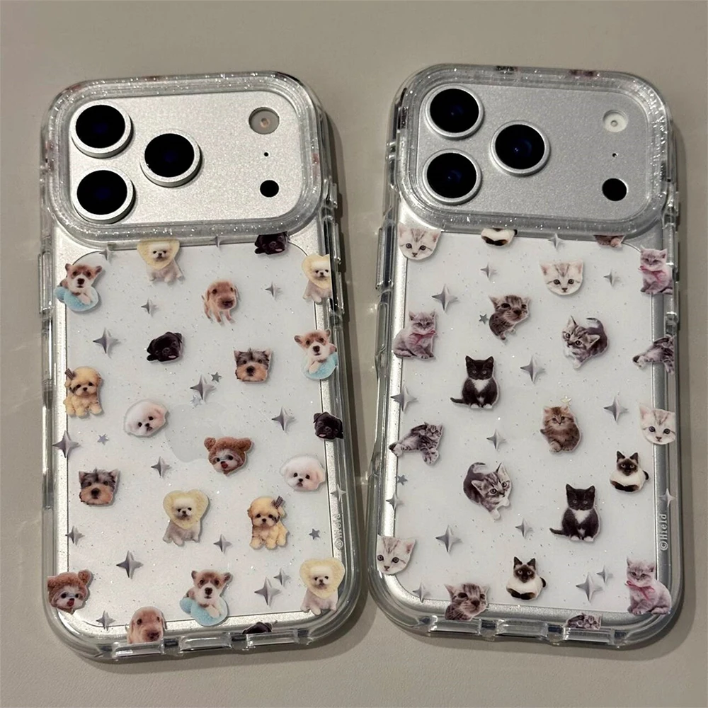 Cute Puppy Cartoon Kitten Glitter Shiny Stars Transparent Co