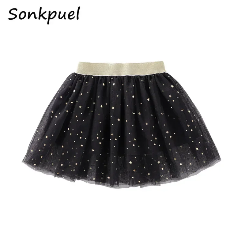 Summer Girls Tutu Skirts Kids Elastic Waist Pettiskirt Girl Princess Tulle Skirt Stars Printed Mini Skirts Children Clothing