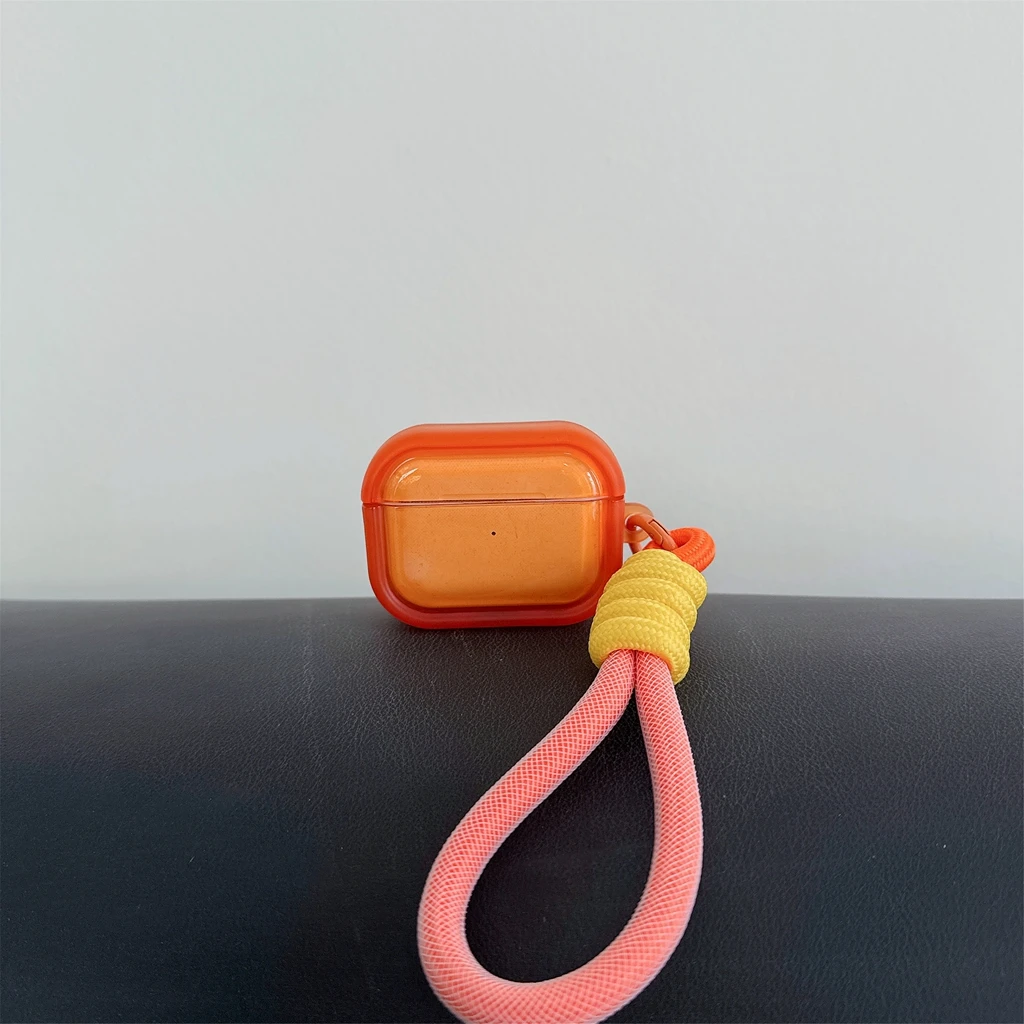 Simple Translucent Effect Orange Dark Blue White Rectangle Lanyard Earphones Protective Cover Case for AirPods 2 3 4 5 Pro2 Pro3