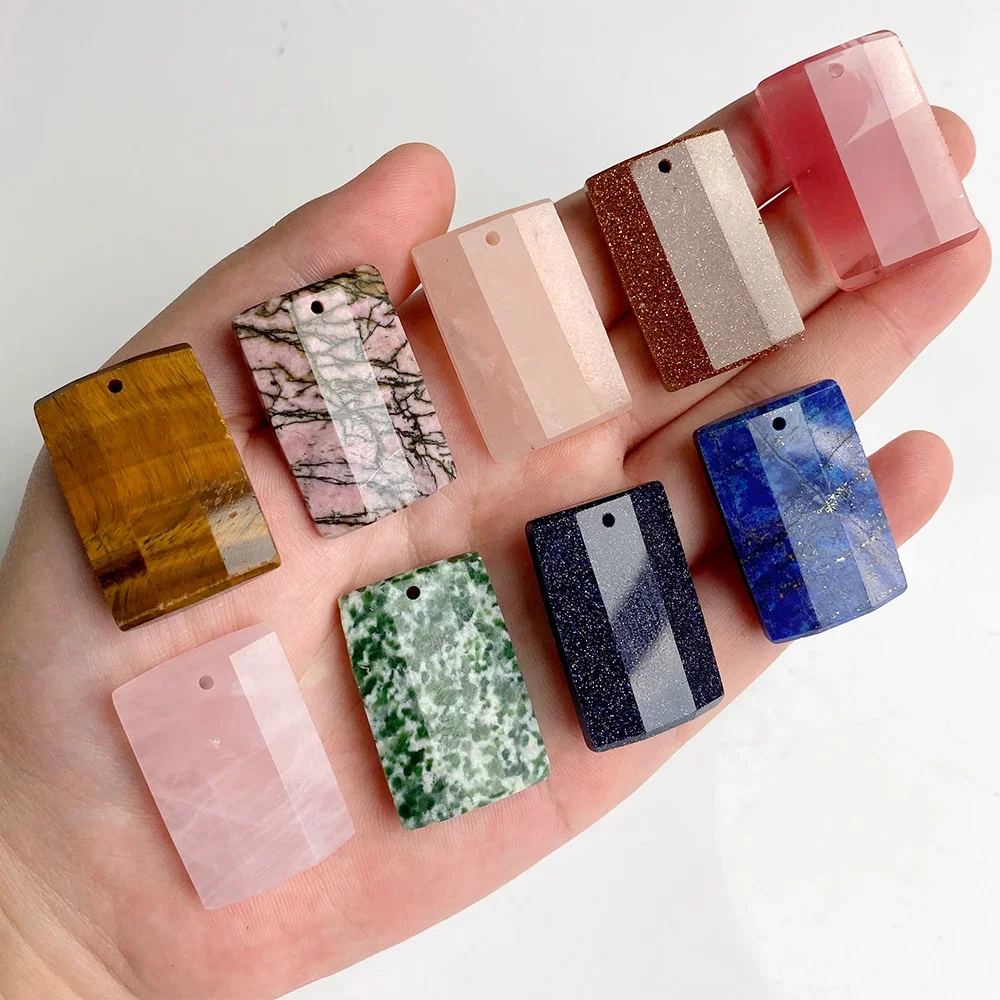 Polished Faceted Rectangle Natural Gemstone Pendant 20×30mm, 1PC DIY Making Supply for Necklace Craft Projects