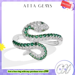 ATTAGEMS Full Moissanite Ring Snake Shaped DVVS1 Color Diamond 925 Sterling Silver For Women Men Wedding Rings Party Certified