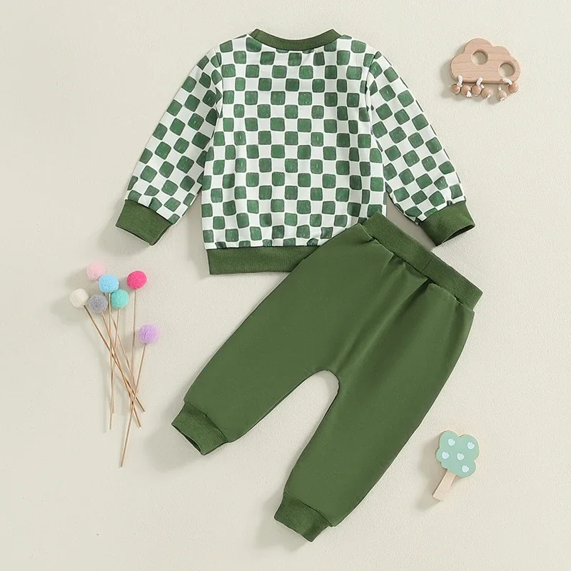 2024-06-29 Lioraitiin Girls Boys 2-piece Outfit, Plaid Long Sleeve Crew Neck Hoodie and Sweatpants Set Fall Clothes Set