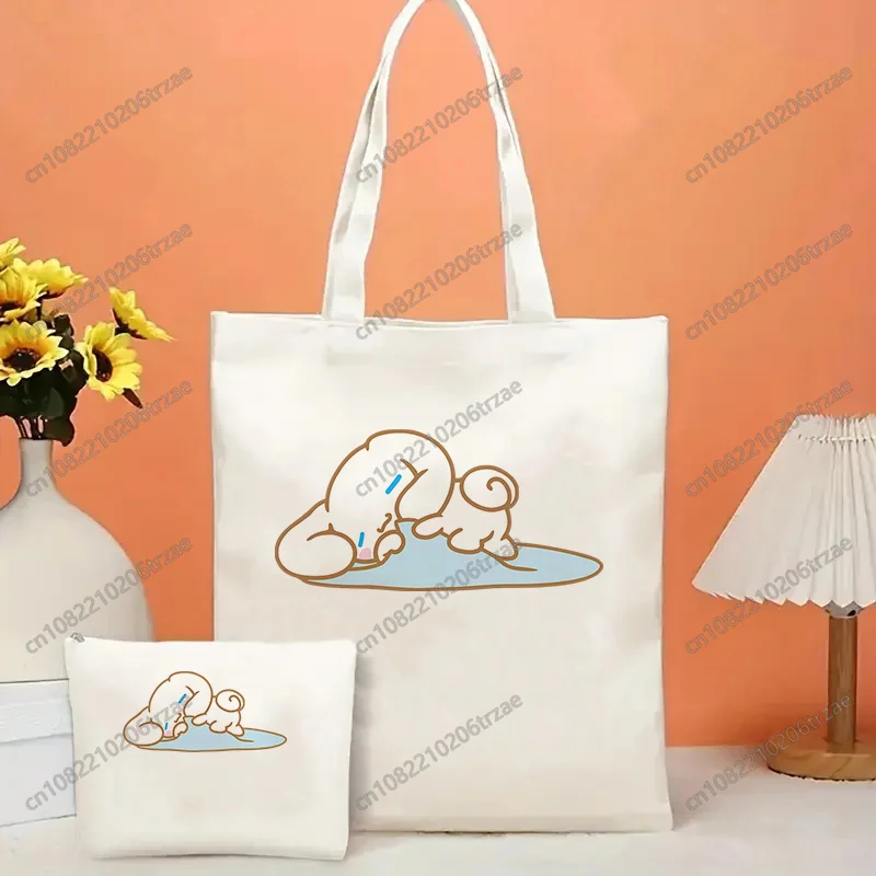 Conjunto de Bolsos de Mano para Mujer, Bolsa de Maquillaje, Bolsa de Lona de Tela Sanrio Cinnamoroll, Bolsa de Compras, Bolsa de Viaje, Bolsas de Compras Reutilizables Ecológicas para Mujer