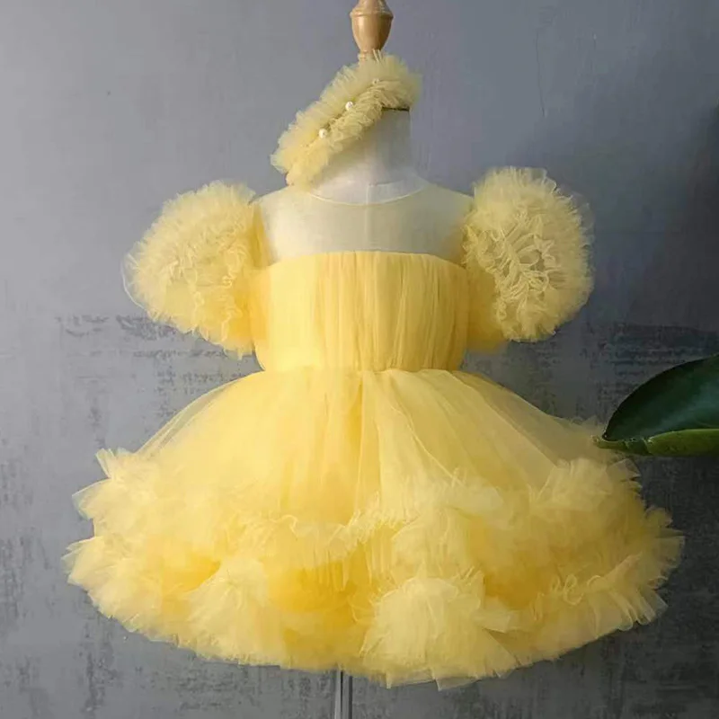 First birthday dress 1-12 years old little girl puffy gauze dress delicate dress small host catwalk luxury performance clothing