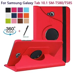 360 Rotation Tablet Case for Samsung Galaxy Tab A 10.1 SM-T580 SM-585 Litchi Pattern PU Leather Stand Cover Shell+Free Stylus