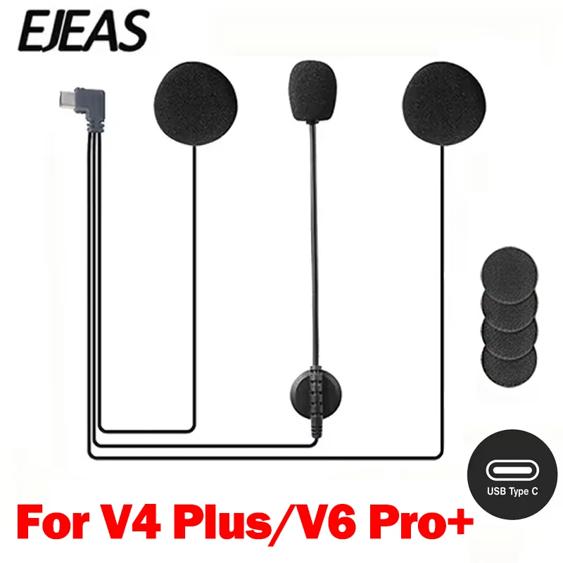 EJEAS V6 PRO /V4 PLUS Headset Helm Sepeda Motor Earphone Mikrofon Speaker Full Duplex Tipe-C Plug Bluetooth Interkom Aksesori