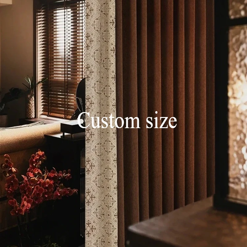 

Custom Size Luxury Chenille Vintage Patchwork Blackout Modern Minimalist Decor Curtains for Living Room Bedroom Dining