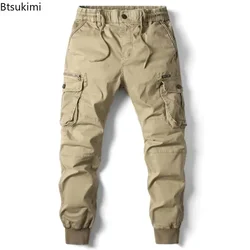 2025 calças de carga casuais soltas masculinas moda multi pockrt design esporte ao ar livre calças táticas algodão sólido joggers calças masculinas