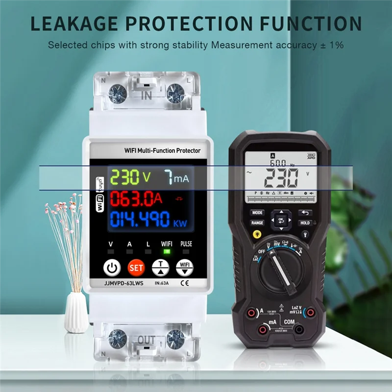 AAAEL-Digital Leakage Current Voltage Monitor Controller Wifi Smart Power Meter 63A Automatic Reclosing Protector KWH