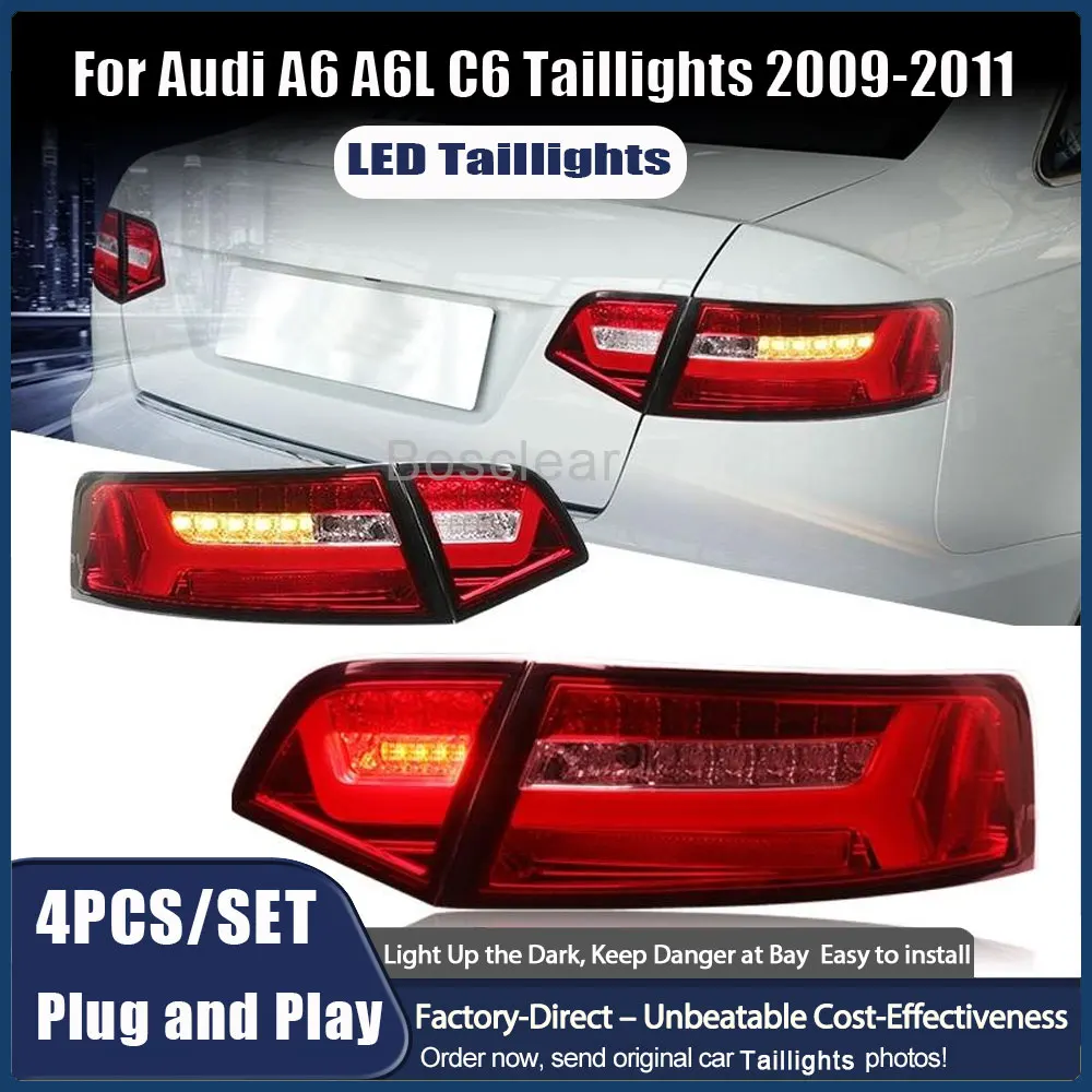 For Audi A6 Luminous Tail Lights 2009-2011 A6L C6 Dynamic Signal Tail Lights Animation After Stop Brake Backing Parts Headlights