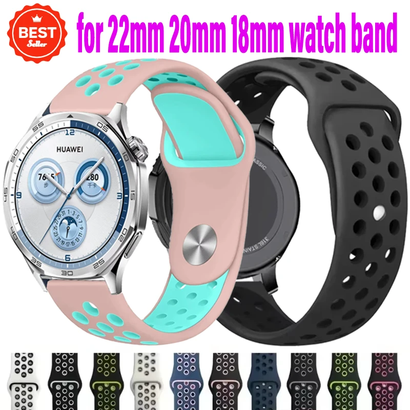 22 مللي متر 20 مللي متر 18 مللي متر لونين سيليكون حزام لهواوي ساعة GT5/4/3 برو 46/41 مللي متر تنفس معصمه لساعة هواوي GT5 برو 42 مللي متر