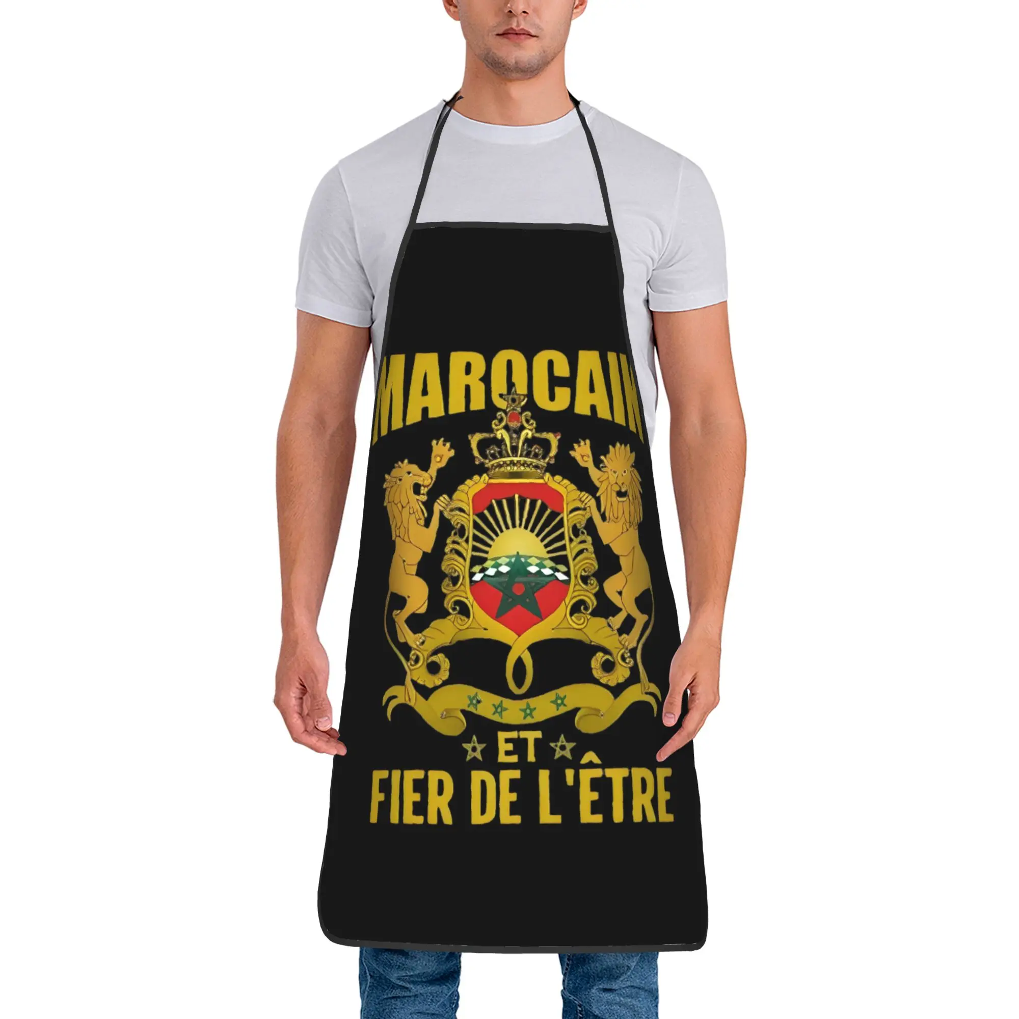 Kingdom Of Morocco Moroccan Waterproof Bib Apron Breathable Polyester Proud Coat of Arms Household Adult Camping Hairstylist