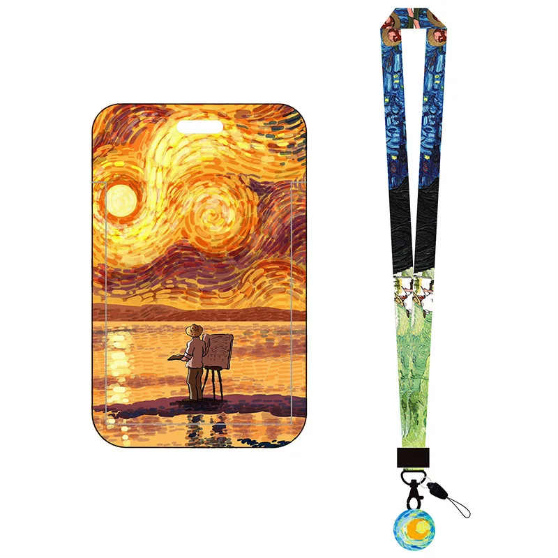Creative Card Holder Artistic Van Gogh Badge Holder Id Card Holder Lanyard Creative For Bus Keychain Factory