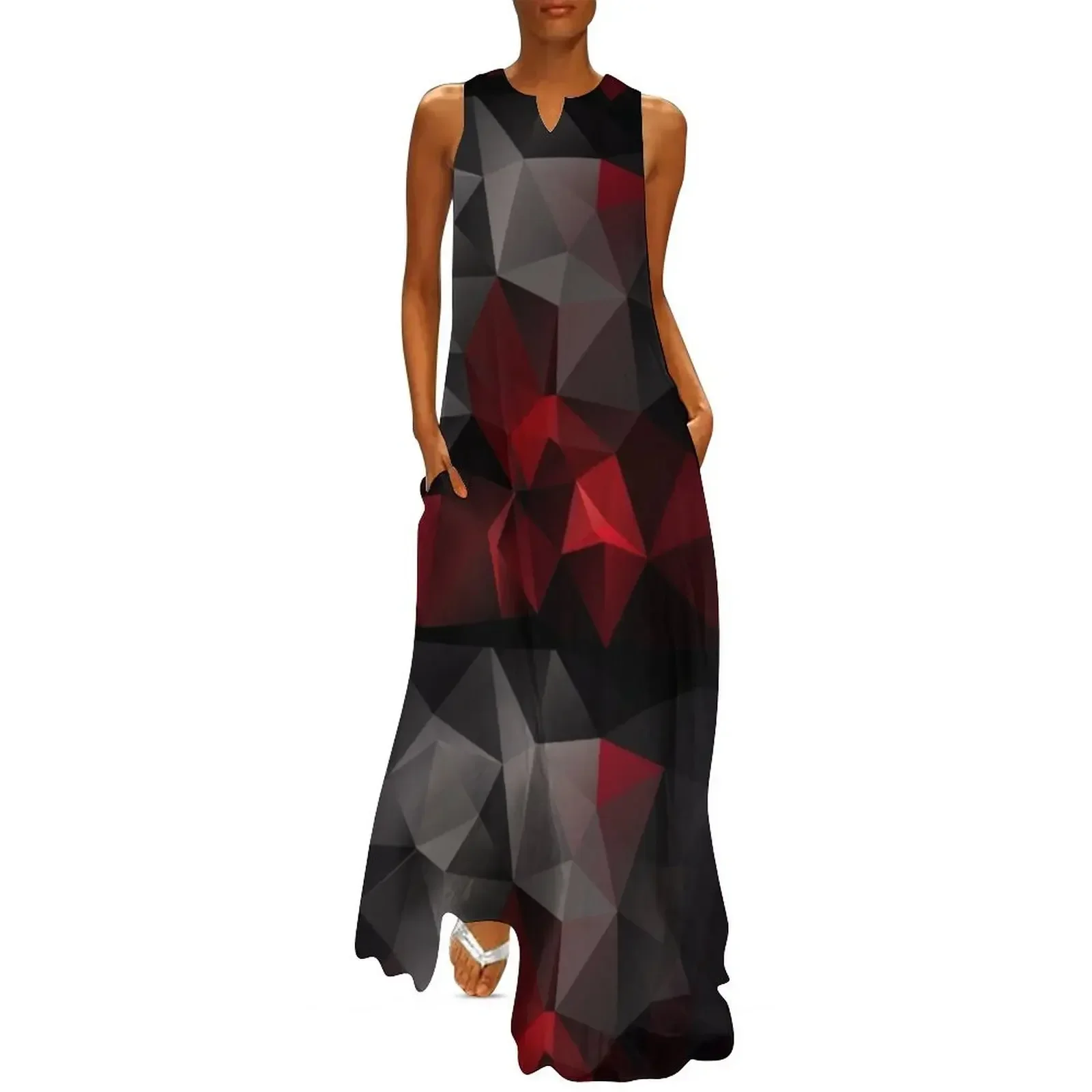 

Abstract background of triangles polygon wallpaper in black red colors 1 Long Dress summer dresses women 2025 Dress