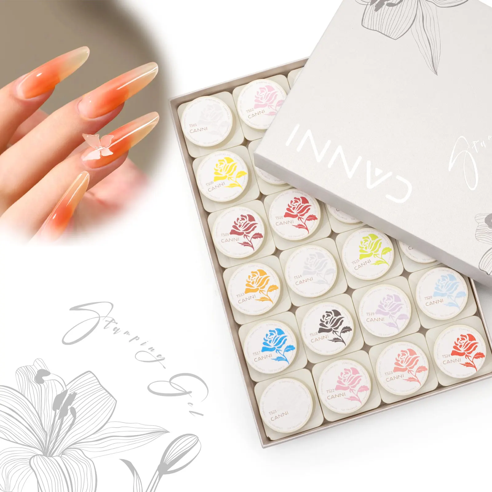 CANNI Stamping GEL Kit การออกแบบเล็บไล่โทนสีครีมจิตรกรรมเจล Fast Transfer การวาดภาพเล็บใช้งานง่ายเล็บฝรั่งเศสใหม่ผู้เรียนชุด