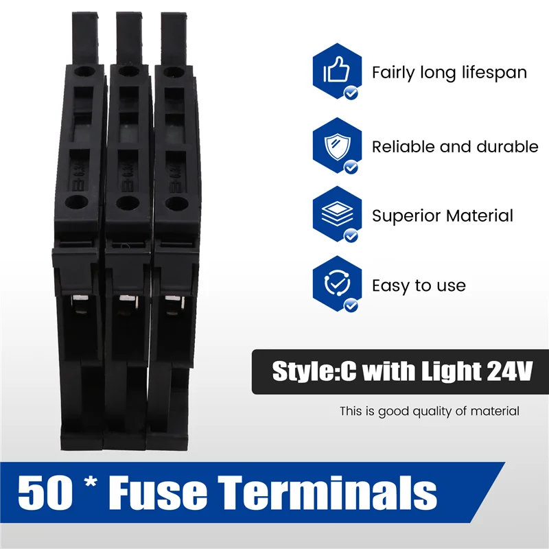 

ABUF-UK-5-HESI Fuse Terminal Block Uk5rd Rail Type 4Mm Fuse Terminal Block Connector Fuse Holder Conductor With Light 24V