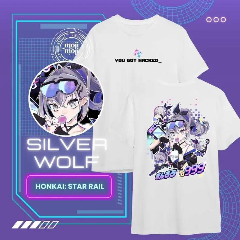 เสื้อรถไฟ silverwolf honkai Star, honkai: เสื้อยืดลายดาว, ฝูงหมาป่าสีเงิน, ฝูงหมาป่าสีเงิน, เสื้อนักเล่นเกม