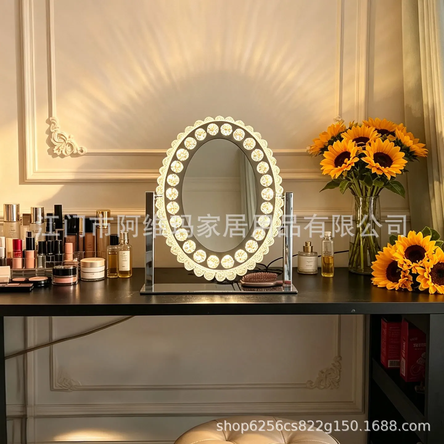 DSA light luxury LED makeup mirror desktop crystal vanity mirror bedroom fill light mirror