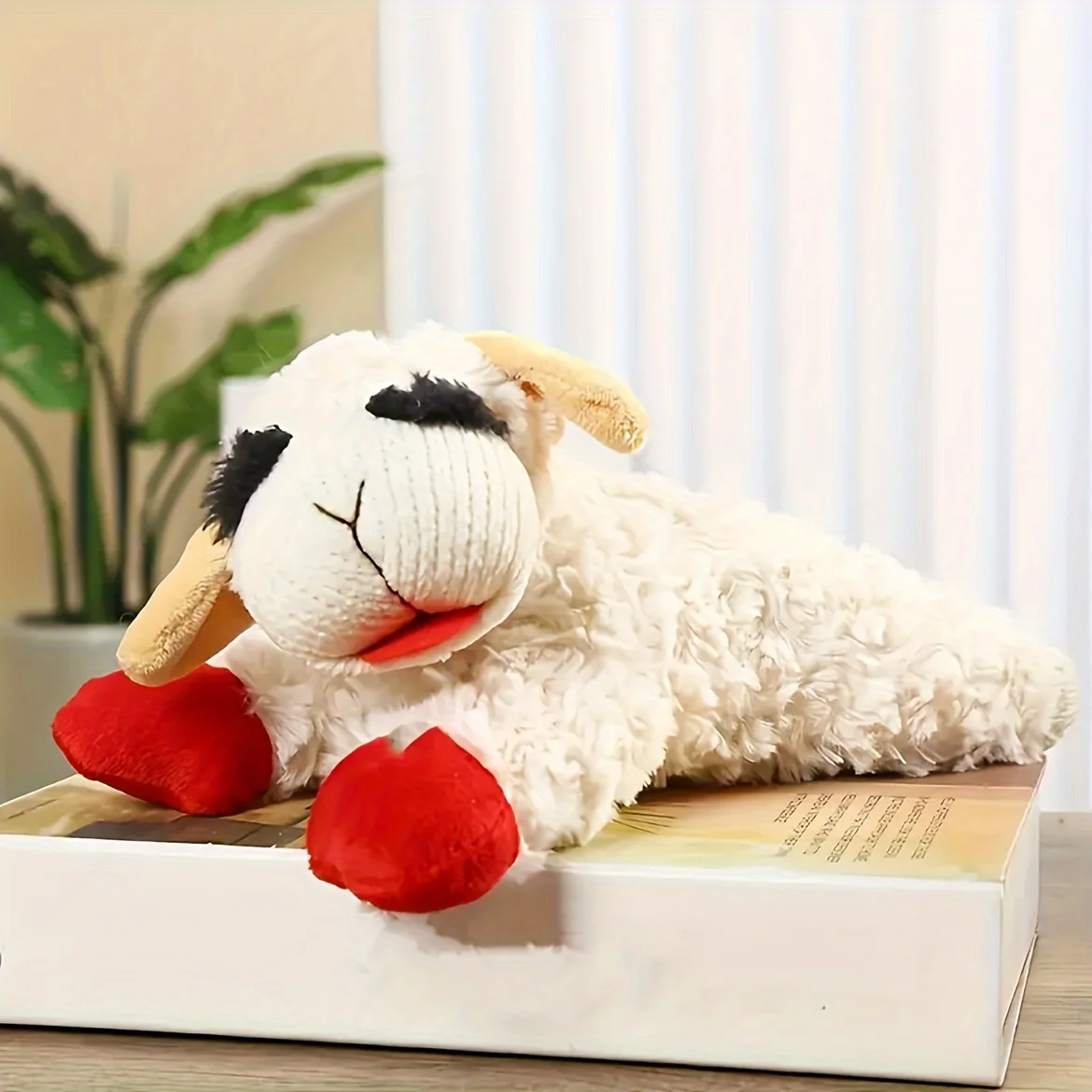 1pc adorable lamb shape plush toy-high pitched squeaker, cat dog companion plush doll pet toy, sounding band rattling lamb doll