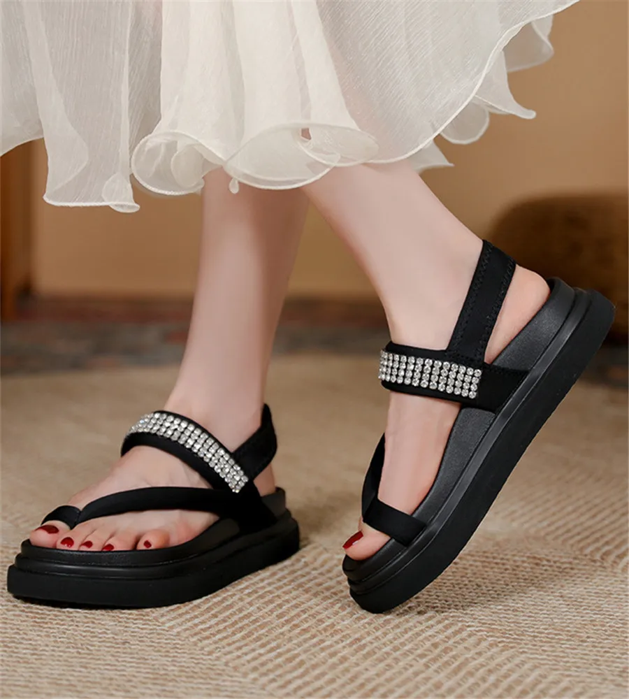 Sandalias informales para Mujer, Chanclas de playa con suela gruesa, zapatos de plataforma, Sandalias de gladiador de cristal negro, verano 2024