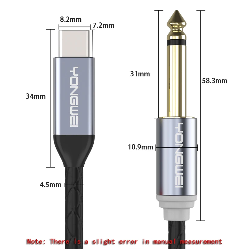 YONGWEI Kabel USB C a 6,35 mm, divisor typu C a Dual, 6,35 mm, 1/4 pulgadas, Kabel audio do tablicy, przenośny, wzmacniacz