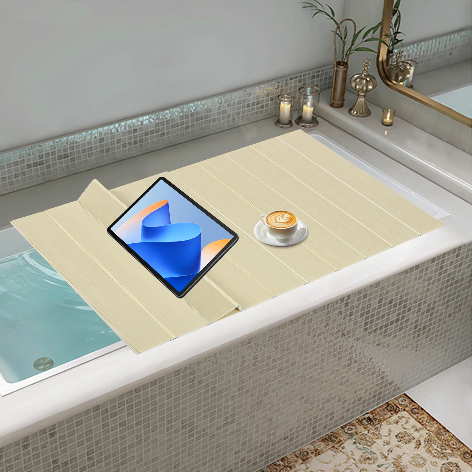 Bathroom Bathtub Tray Table Bath Tub Cover Foldable Bathtub Board Yellow Dust-proofing Keeping Warm 70×170×0.65cm